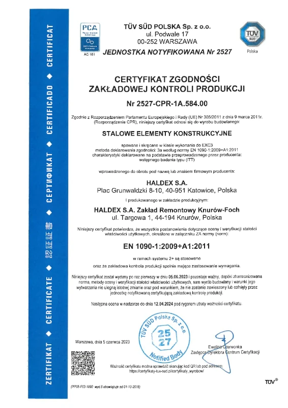 Certyfikat Zgodnosci Zakladowej Kontroli Produkcji-n