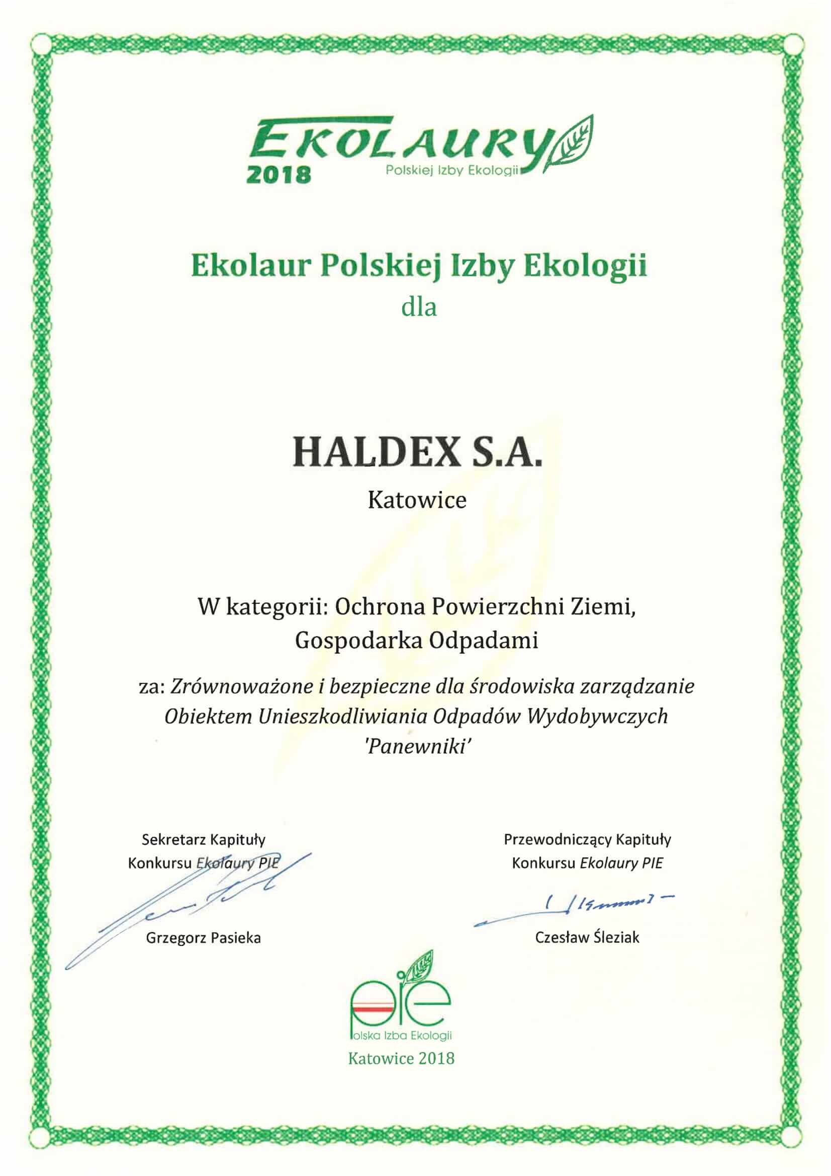 Ekolaur Polskiej Izby Ekologii dla Haldex S.A.